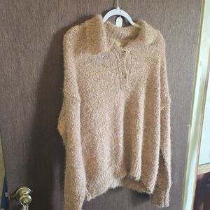 Easel Textured Cream Cowl Neck Sweater